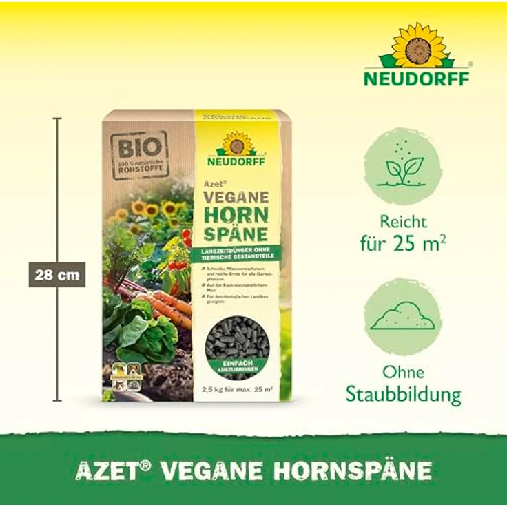 Neudorff Azet Vegane Hornspäne, 100% natürlicher Stickstoff-Langzeitdünger für alle Pflanzen, 2 kg - für schnelles Wachstum und reiche Ernte – Bild 3