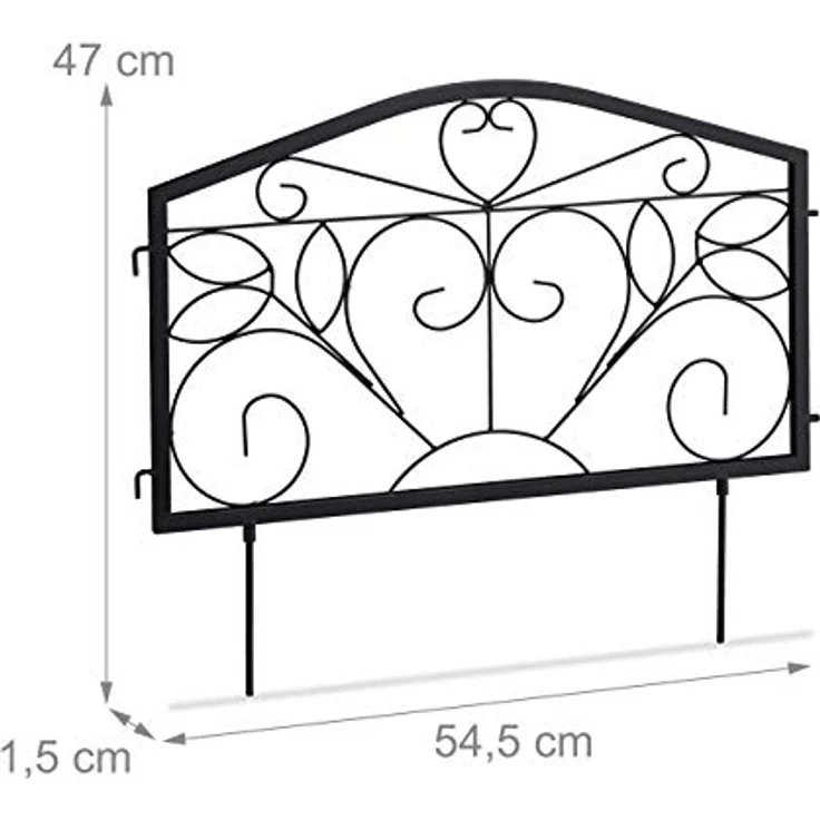 relaxdays Beetbegrenzung Beetzaun 4-teilig antik, Schwarzer Dekozaun aus Eisen, Niedrige Höhe zur klaren Abgrenzung im Garten – Bild 4