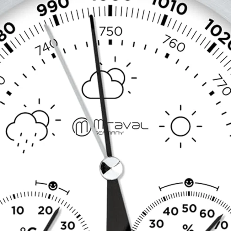 Miraval Design Analoge Wetterstation, Hygrometer, Barometer, Thermometer, 130 mm, silbernes Metallgehäuse, präzise Messungen, geräuschloser Betrieb – Bild 4