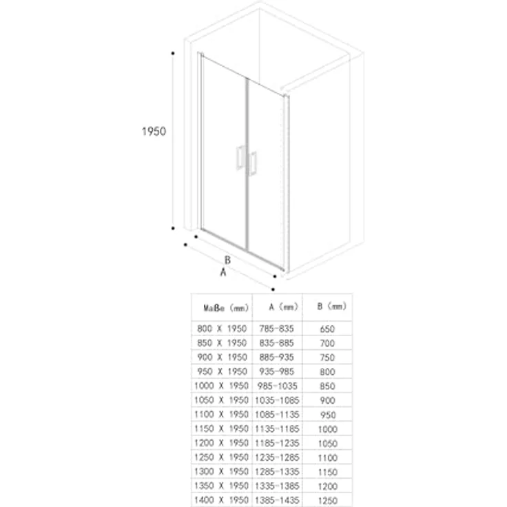 doporro Nischentür T24VS, Duschabtrennung 90cm mit ESG-Sicherheitsglas satiniert, Drehtür mit Hebe- und Senkmechanismus, 195cm hoch – Bild 7