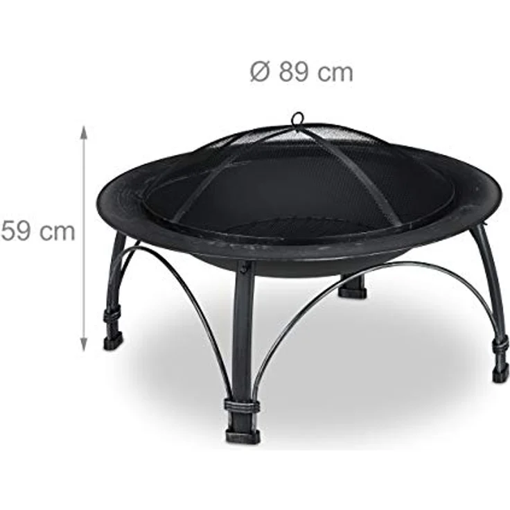 Relaxdays Feuerschale mit Funkenschutz Schürhaken, Garten Terrasse, HxD: 59 x 89 cm, Outdoor Feuerstelle, schwarz – Bild 5