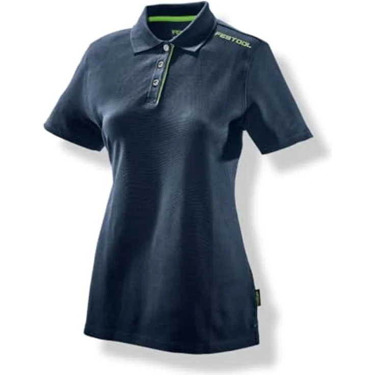 Festool 577299 Poloshirt, Klassisches Damen-Shirt aus Baumwolle, taillierter Schnitt, Dunkelblau mit grünen Details, Größe XL – Bild 1