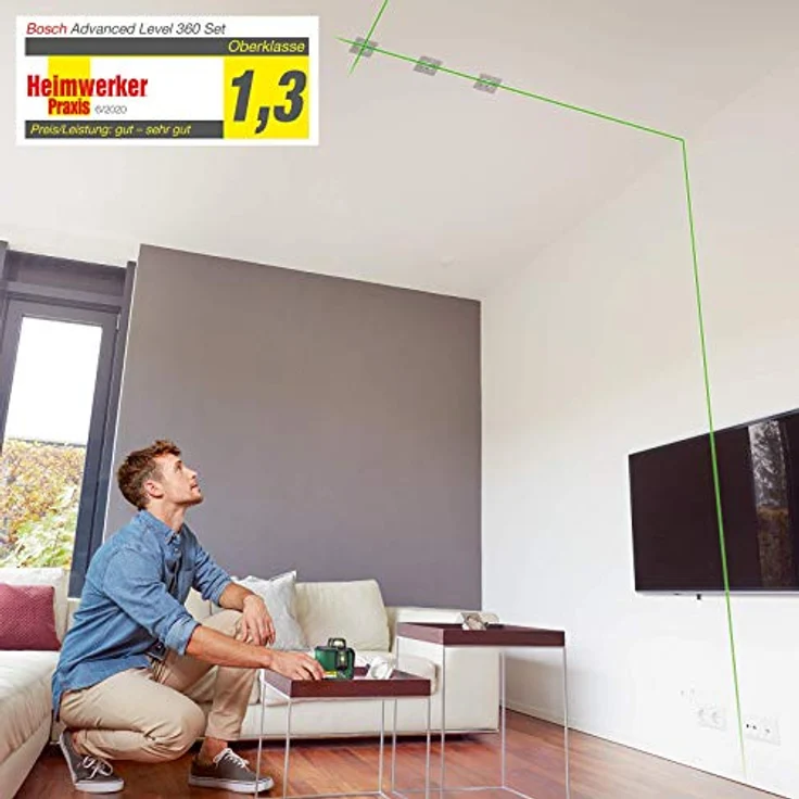 Bosch Kreuzlinienlaser AdvancedLevel 360 (Stativ, Arbeitsbereich: bis 24 m, selbstnivellierend bis ± 4°, grüner Laser, 4x AA-Batterien, im Karton) – Bild 4