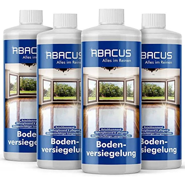 Bodenversiegelung, Parkettversiegelung, Laminatversiegelung, PVC-Versiegelung, Dielenversiegelung, Fliesenversiegelung, Korkversiegelung, Marmorversiegelung – ABACUS Bodenversiegelung 4x 1L (7688.4)