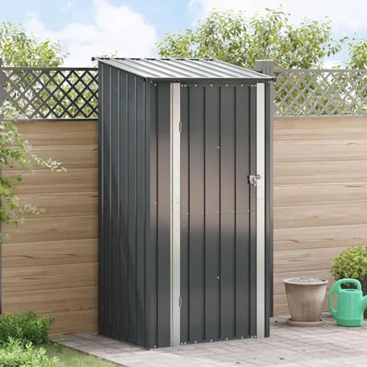 vidaXL Gartenhütte Anthrazit, Metall, rechteckig, wetterfest, 103 x 86 x 200 cm, ideal für Werkzeugaufbewahrung und Outdoor-Zubehör – Bild 2