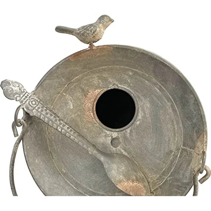 DanDiBo Vogelhaus zum Aufhängen, wetterfestes Metall mit Blumenkasten, grau/silber, Shabby Chic, 26 cm hoch – Bild 4