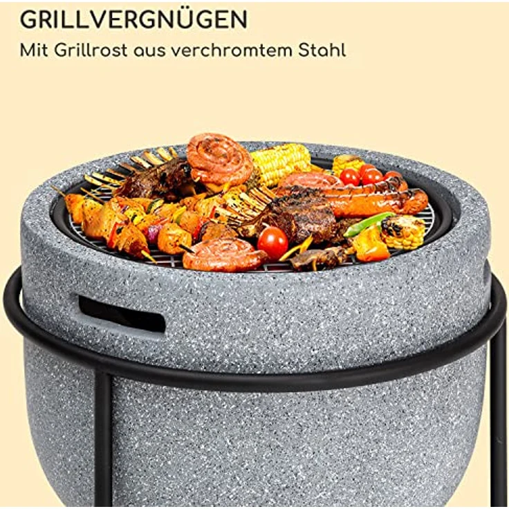 Blumfeldt Feuerschale, Tragbare Feuerstelle Outdoor mit Grillrost & Holzlagerfach, Sichere Stahlschale, 52 x 46 x 52 cm – Bild 5
