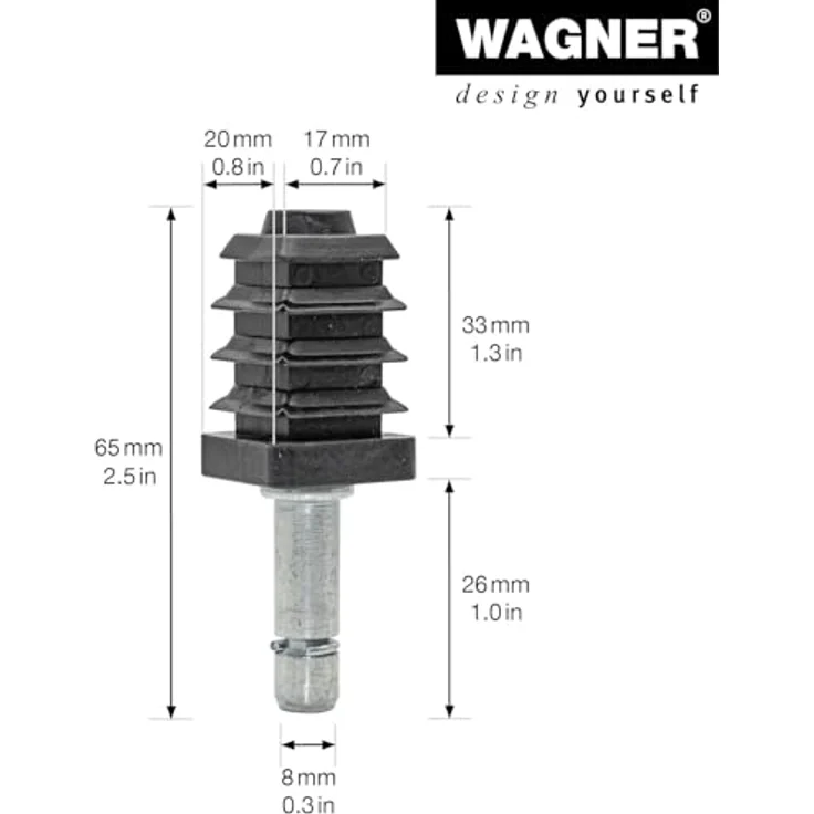 WAGNER Stift + Vierkanthülse 2tlg. - 17/20/ Ø 8 mm, Höhe 33/26/65 mm, Stahl verzinkt / Kunststoff, Klemmring - Industriestahl, für Möbelrolle / Möbelgleiter 8 mm Aufnahme, Wagner Norm-System – Bild 2