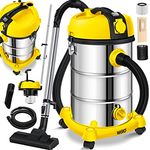 MASKO® Industriestaubsauger Staubsauger Nass Trocken Sauger Edelstahl 2300W + Steckdose | Blasfunktion | Push&Clean | Industrie-mit & ohne Beutel | beutellos Gelb