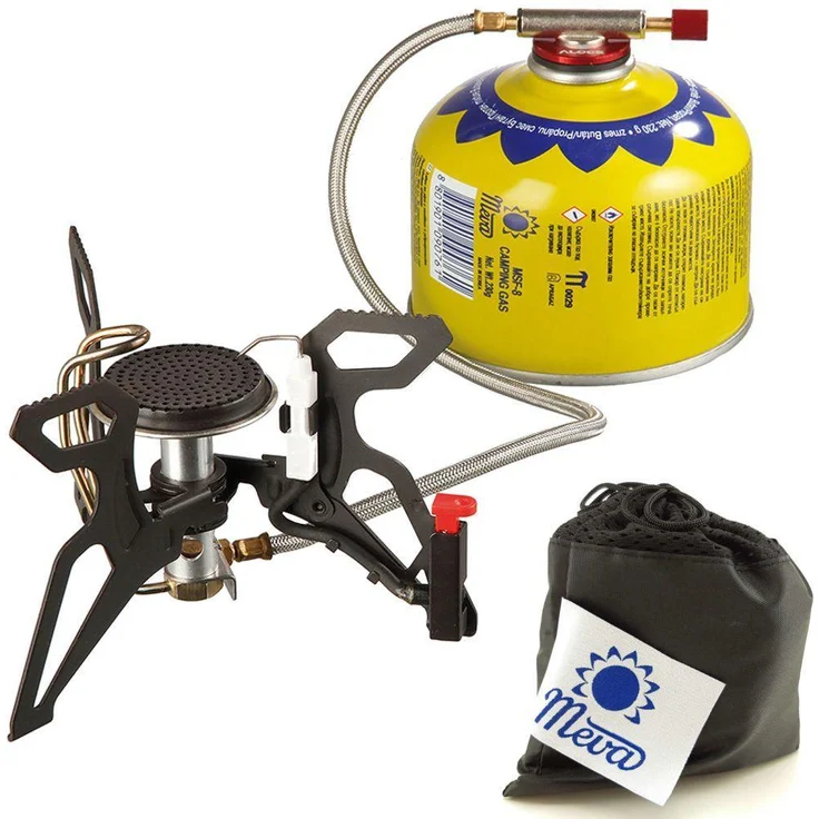 Meva Spider Pro, Campingkocher mit Piezozünder, faltbar, 3 kW Leistung, 210 g, Gaskocher mit Gewindekartusche