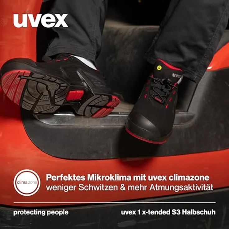 Uvex 85162 uvex 1 x-tended support Arbeitsschuh, metallfreie Zehenschutzkappe, Durchtritthemmung, Mikrovelours, dämpfende PU-Zwischensohle, schwarz – Bild 2