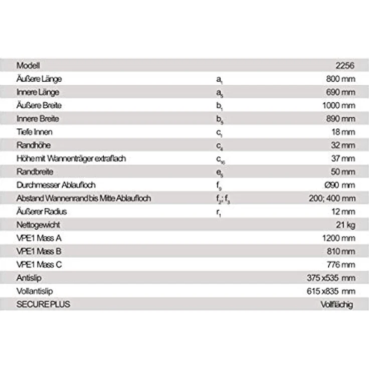 Kaldewei CAYONOPLAN M.2256-5, Duschwanne 800x1000x18,5 mm, hochwertiges Stahl-Emaille – Bild 4