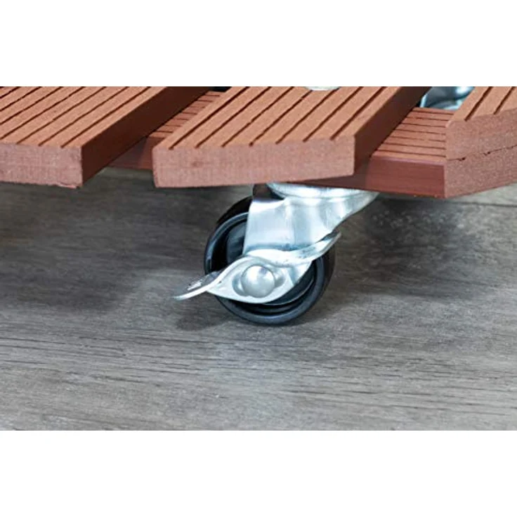 Metafranc WPC-Pflanzenroller Ø 300 mm-60 kg Tragkraft-Braun-PP-Räder-Feststeller-Witterungsbeständig-Outdoorroller-Untersetzer mit Rollen-Transporthilfe für Pflanzen - 825120 – Bild 5