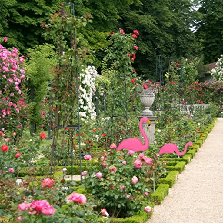 Relaxdays Flamingo Figur 2er Set, niedliche Gartendeko, tropisches Flair, Kunststoff, Metall, Dekofigur 2 Größen, pink – Bild 6