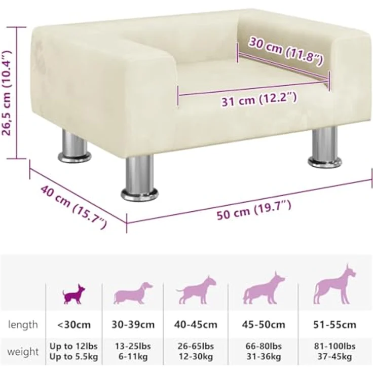vidaXL Hundematratze, Samt Sofa für kleine Hunde, Creme – Bild 3