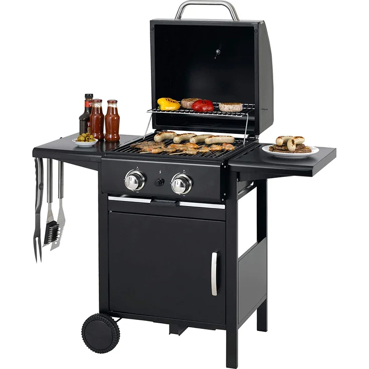Tepro Gasgrill Mayfield Grillwagen 2-Edelstahlbrenner mit je 3 kW, 40,5 x 44,5 cm Grillfläche, Piezo-Zündung, mit Thermometer, Warmhaltefläche – Bild 2