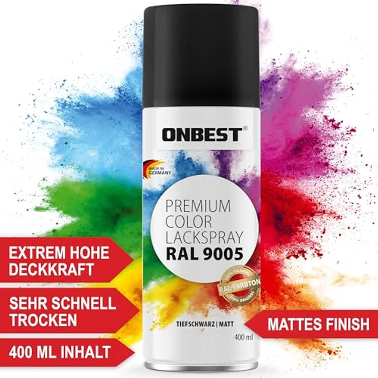 Onbest PREMIUM Lackspray 400 ml, hohe Pigmentierung, Verkehrsweiß Glanz (RAL 9016), Made in Germany – Bild 2