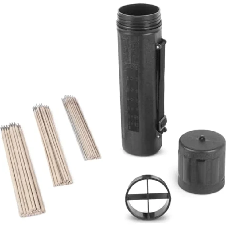 STAHLWERK Stabelektroden-Set, rutilumhüllte Schweißstäbe AWS E6013 RR, 60 Stück in 2,0 x 300 mm, 2,5 x 350 mm, 3,2 x 350 mm, wasserfester Elektrodenköcher mit Clip und Dichtung – Bild 1