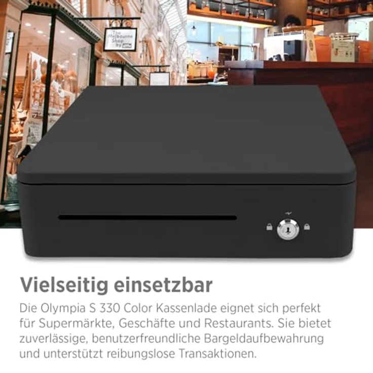 OLYMPIA S 330, Kassenlade Schwarz mit 8 Münzfächern, 4 Scheinfächern, robuster Vollmetallkonstruktion, elektrisch ansteuerbar, inkl. Schloss & RJ11/RJ12-Anschluss – Bild 5