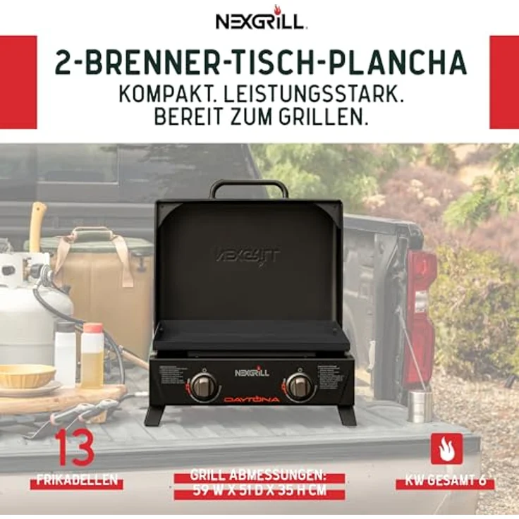 Nexgrill 2-Brenner Tabletop Plancha, kompakter Gasgrill mit keramikbeschichteter Grillplatte, 5,86 kW, ideal für Camping und Outdoor BBQ – Bild 2