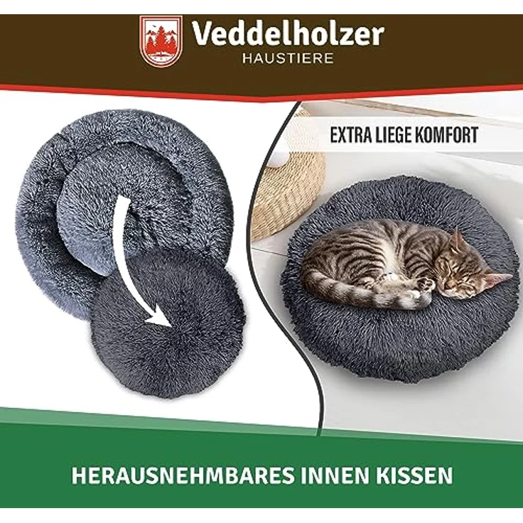 Veddelholzer Ø 70 cm M Dunkelgrau Hundebett Katzenbett Hundekissen Hundebetten in Mehreren Größen Hundebett große mittelgroße kleine Hunde waschbar in hellgrau und dunkelgrau für alle Hunde & Katzen – Bild 3