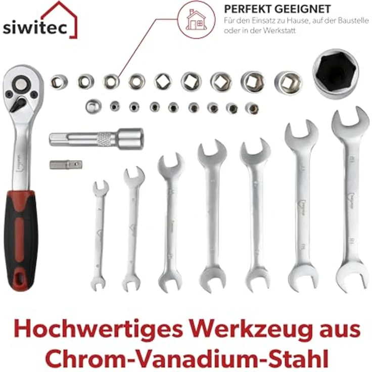 siwitec Werkzeugkoffer 95-teilig, Werkzeug CRV, BMC-Kunststoff, ergonomisches Design, Grundausstattung – Bild 4