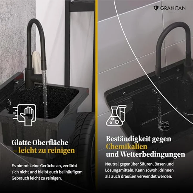 Granitan Kunststoffspüle LOMA - Ausgussbecken Waschtrog mit Siphon - Wandmontage 42x34x24 cm, Waschebcken Set in verschiedenen Farben – Bild 7