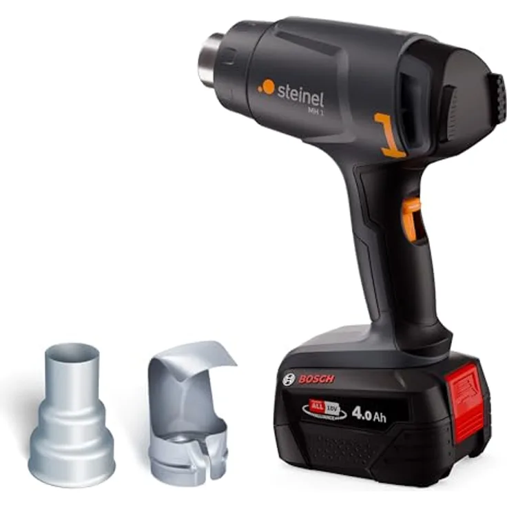 Steinel Akku Heißluftpistole MH 1 Set, kabellos mit 4.0 Ah 18V Bosch PFA Akku, 2 Temperaturstufen 300°C/450°C, kompakt für Löten und Schrumpfen