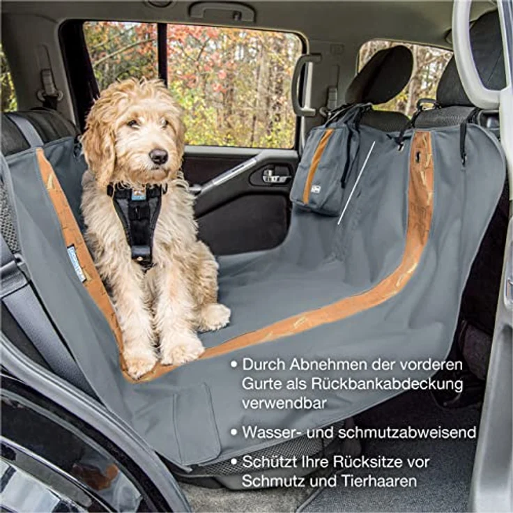 Kurgo Wander Hunde-Hängematte für Autorückbank, wasserdichter Rücksitzschutz, 140 x 143 cm, grau, waschmaschinengeeignet – Bild 3
