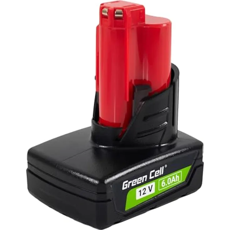 Green Cell Akku 12V 6Ah Li-Ion für Milwaukee M12 Elektrowerkzeuge — Hochleistungs-Ersatzakku mit 1000 Ladezyklen und kein Memory-Effekt