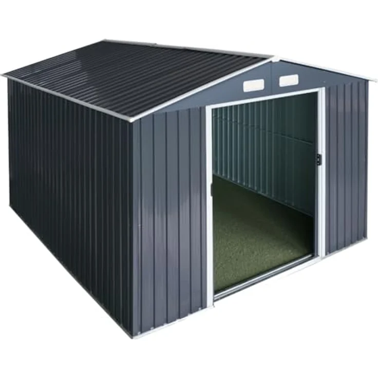 ASS ALEOS Gartenhaus Geräteschuppen 9m² 279x324cm aus verzinktem Stahlblech anthrazit Metall mit Doppelschiebetür Türhöhe 170cm – Bild 2