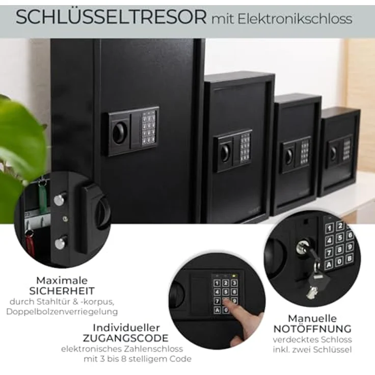 HMF Schlüsseltresor mit Zahlencode, Elektronikschloss, 48 Haken, 36 x 30 x 10 cm, Schwarz – Bild 2