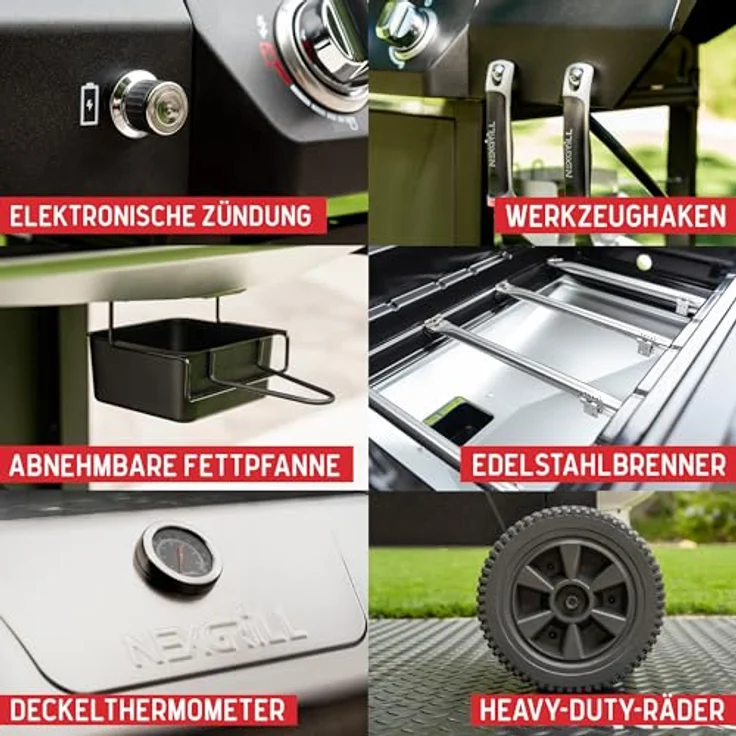 Nexgrill Classic 4-Brenner Gasgrill mit Seitenbrenner, Edelstahl, porzellanbeschichtete Gusseisenroste, Even-Heat-System, ideal für Garten und Balkon – Bild 4