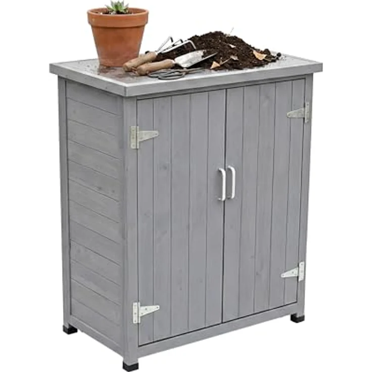 Relaxdays Pflanztisch mit Unterschrank, Holz, verzinkte Arbeitsplatte, HxBxT: 90 x 75 x 40 cm, grau, für Garten und Balkon – Bild 1