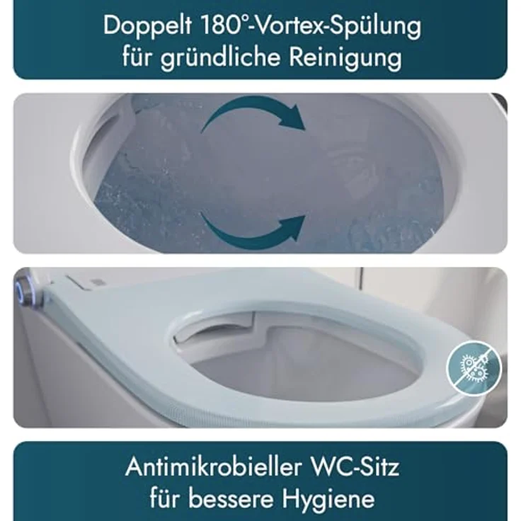 Bernstein Dusch-WC Basic 1102, spülrandlos, Edelstahl-Duscharm, Soft-Close, antibakterielle Düse, Weiß – Bild 5