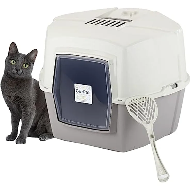 GarPet XXL Jumbo Eck Katzentoilette Katzenklo Ecke mit Deckel Große Ecktoilette Katzen Haubentoilette WC Filter Schaufel