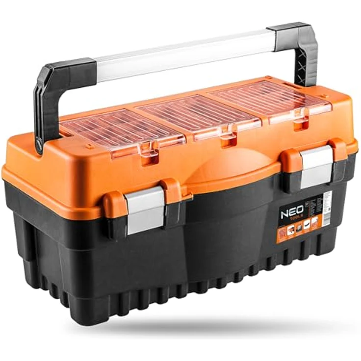 NEO TOOLS Profi Werkzeugkasten 21", 54.7 x 27.1 x 27.8 cm, verschließbare Fächer, Aluminiumverschlüsse, ergonomischer Aluminiumgriff, abnehmbare Trage, Polycarbonat-Organizer – Bild 1