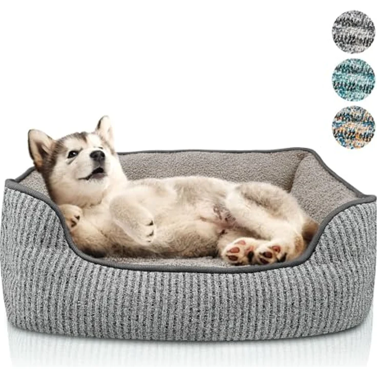 bluzelle Hundebett für kleine Hunde & Katzen, Waschbar rutschfest Flauschig Plüsch Teddy-Fell, Größe S, Grau – Bild 1
