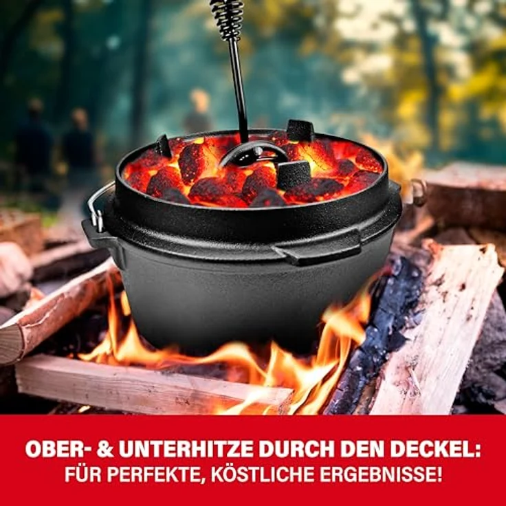 BBQ BOSS Dutch Oven, 5L Gusseisen Feuertopf mit Deckel – ideal zum Kochen, Schmoren und Braten für Outdoor Cooking – Bild 3