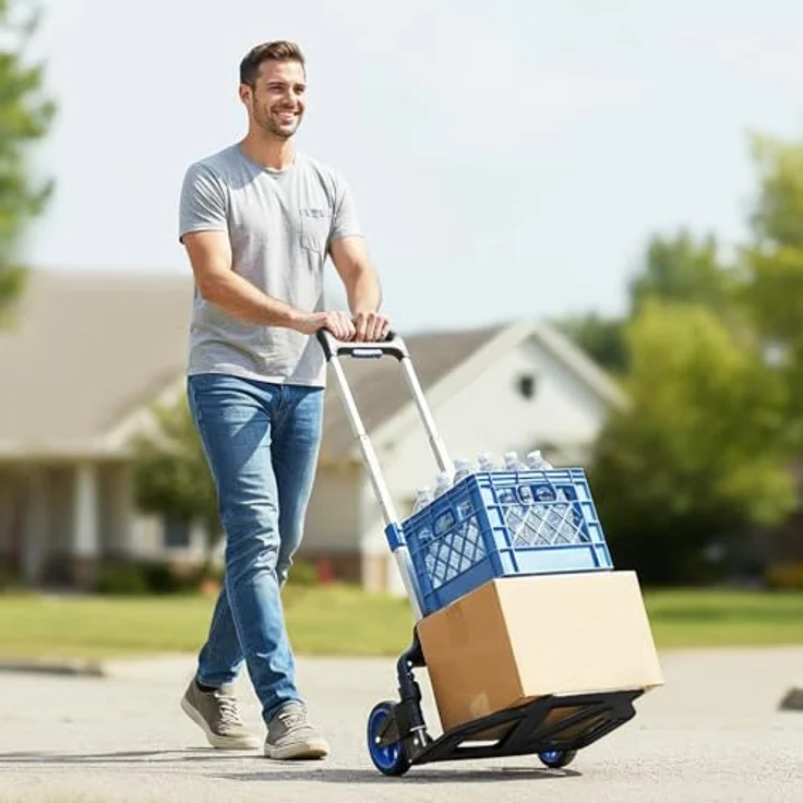 Sekey Sackkarre Alu Transportkarre klappbar, bis 80 kg Tragfähigkeit, 3-stufig höhenverstellbar, ideal für Umzüge und Einkäufe, schwarz/blau – Bild 7