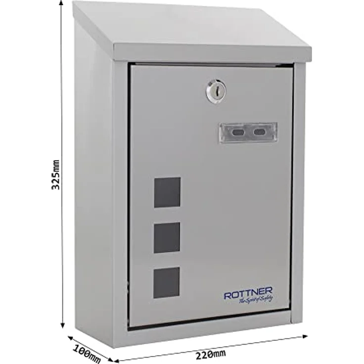 Rottner T06047 Casa INOX Design-Briefkasten aus gebürstetem Edelstahl, mit Sichtfenster, Zylinderschloss 2 Schlüssel und Schutzklappe, Inklusive Montagematerial – Bild 5