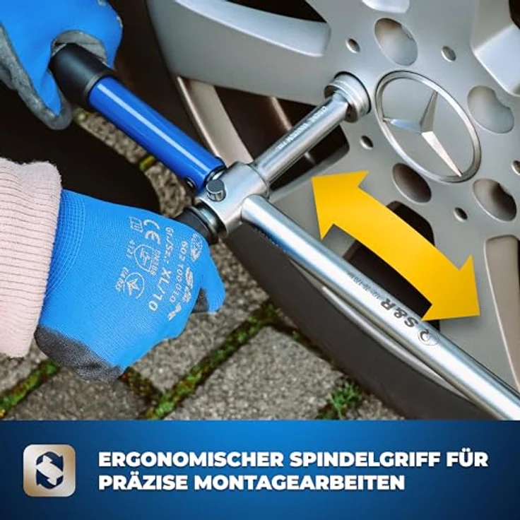 S&R Drehmomentschlüssel neues Patent: 2 in 1 Kreuz-Drehmoment-Schlüssel mit Spindelgriff, 1/2 Zoll, CRV-Stahl, stabiler Koffer, 3 Stecknüsse 17, 19, 21 mm – Bild 6