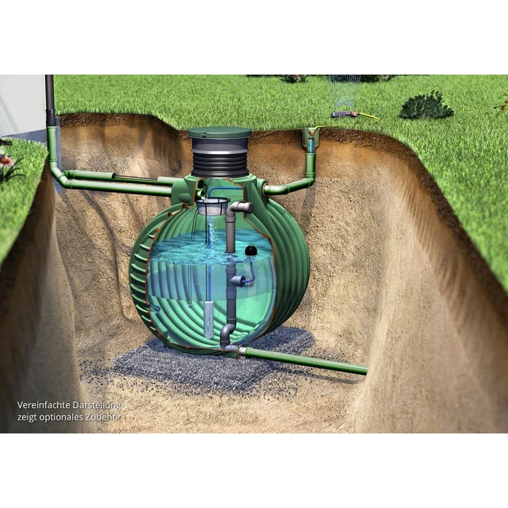 GARANTIA COLUMBUS Retentionszisterne Plus 6500 L, Robuster Erdtank mit integrierter Ablaufdrossel und kindersicherer Abdeckung, grün