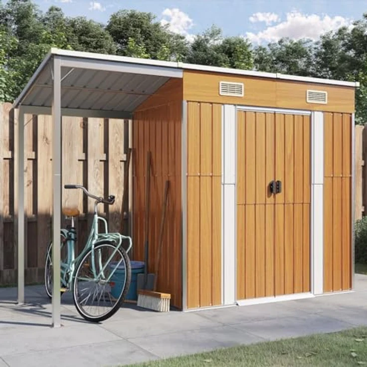 vidaXL Gartenhaus mit Schleppdach Hellbraun 277x110,5x181 cm Stahl – Bild 2