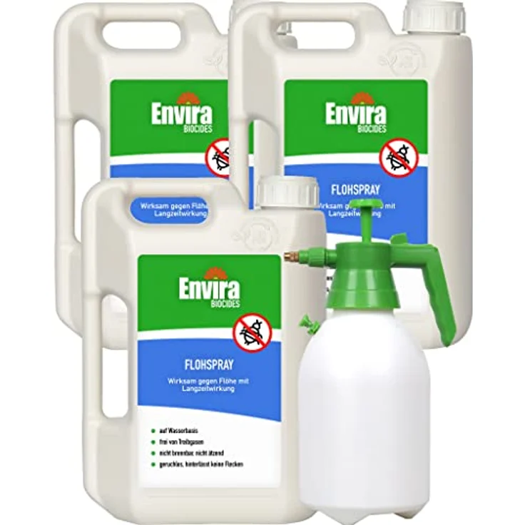 Envira Floh-Spray - Anti Flohmittel für die Wohnung 3X 2L + 2L Drucksprüher - Umgebungsspray, Mittel gegen Flöhe - Geruchlos & Auf Wasserbasis – Bild 1