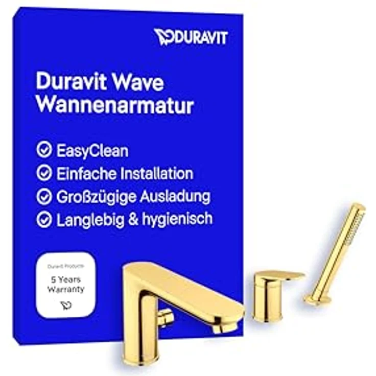 Duravit Wave 3-Loch Wannenarmatur, Ausladung 200 mm, elegante Standmontage mit Keramikkartusche, WA52600000 – Bild 1