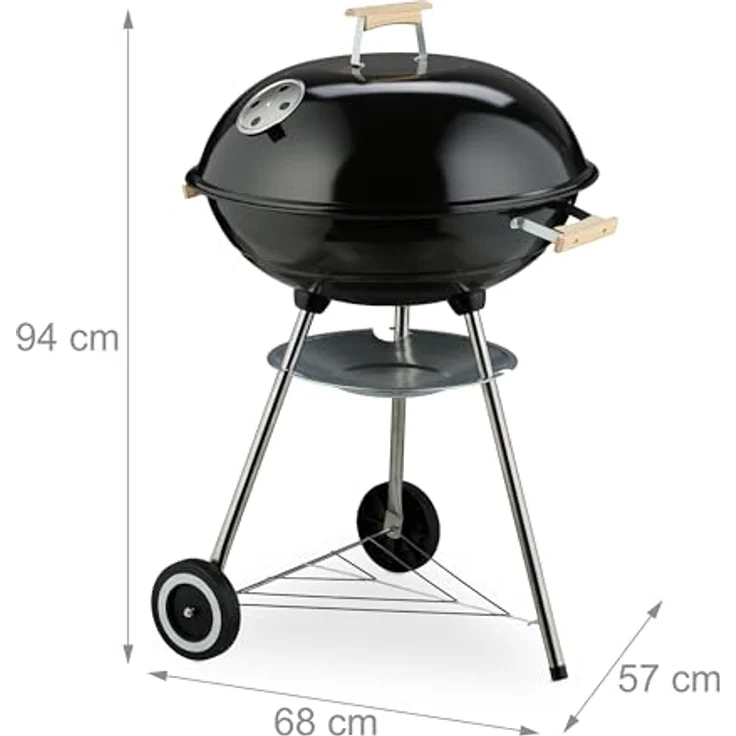 Relaxdays Fahrbarer Kugelgrill in Schwarz, Grillwagen mit großer Grillfläche und regelbarer Luftzirkulation – Bild 4