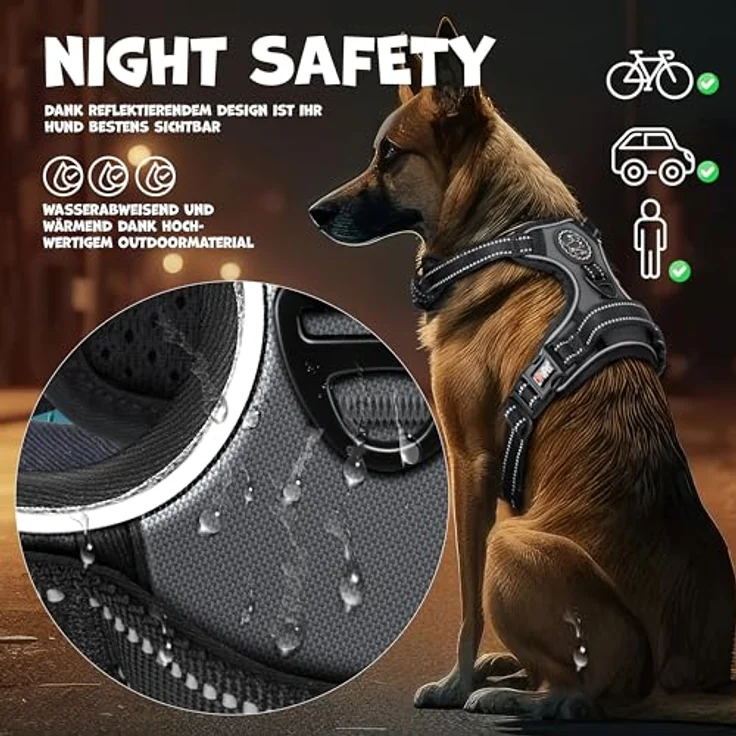 Lovpet® Hundegeschirr ohne Zug & würgen für mittelgroße Hunde atmungsaktiv & weich Brustgeschirr reflektierend | No-Pull-Geschirr inkl. Beutelrollen | Verstellbares Geschirr mit Griff Grau M – Bild 5