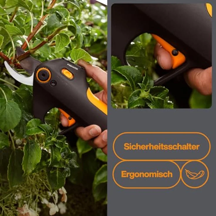 Fiskars Akku-Gartenschere M Bypass, 8V Lithium-Ionen-Akku, 2 Schneide-Modi für Äste bis Ø 25 mm, USB-C-Ladekabel, Schwarz/Orange, 1082297 – Bild 3