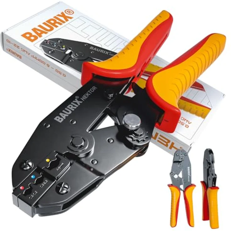 BAURIX® Crimpzange HEKTOR für Kabelschuhe, einstellbare Crimpkraft für 0,5–6 mm², ergonomischer Griff, Elektriker Werkzeug für Profis & Heimwerker – Bild 1